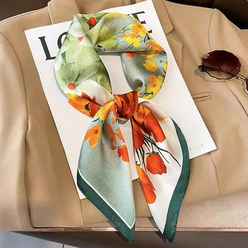Lenço Feminino Quadrado 70cm – Seda Sintética Luxo com Estampa de Gaivota