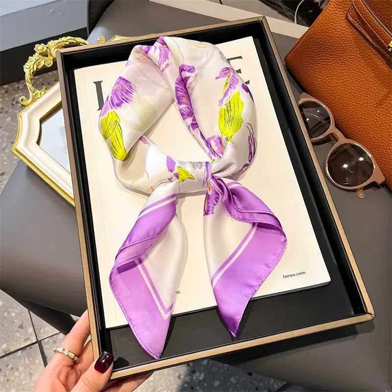 Lenço Feminino Quadrado 70cm – Seda Sintética Luxo com Estampa de Gaivota