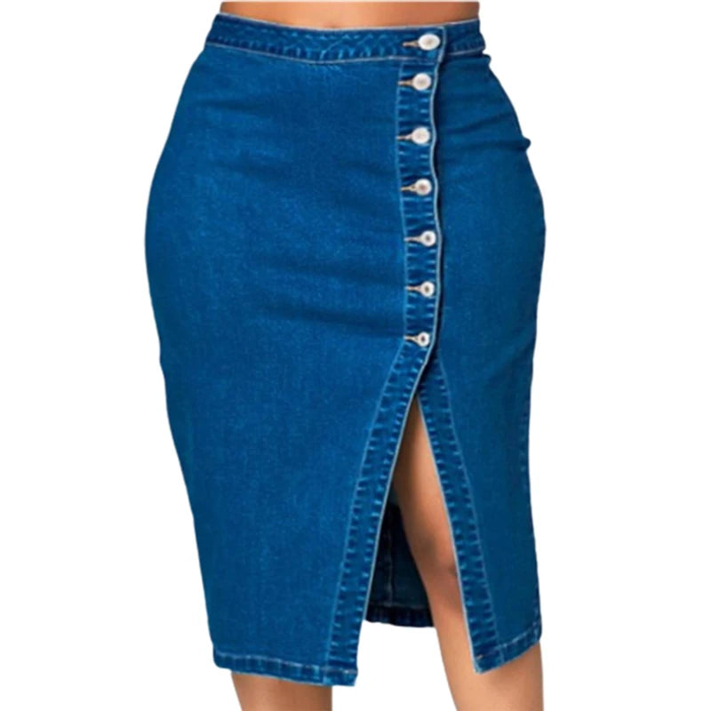 Saia Jeans Feminina – Envolvente, Aberta Frontal, Estilo Casual e Elegante