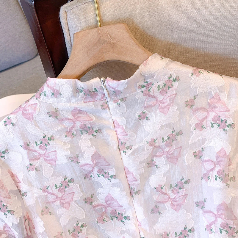 Vestido Casual Feminino Plus Size de Verão Rosa – Estilo Chinês, Solto, Midi, Linha Média, 2025, Cheongsam, Grande.