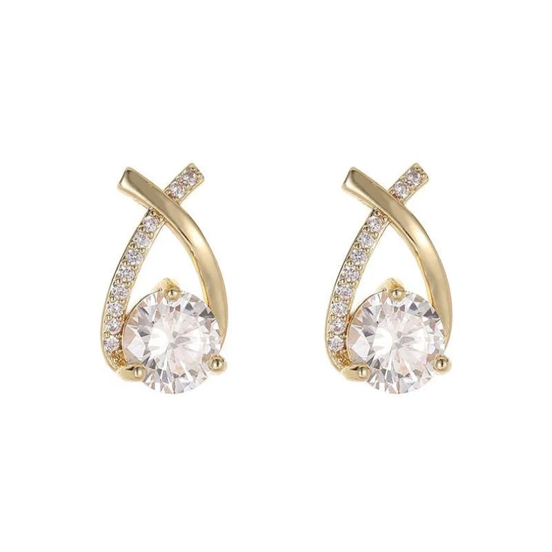 Brincos Femininos de Cruz com Cristal – Stud Earrings Estilo Coreano, Elegantes para Mulheres