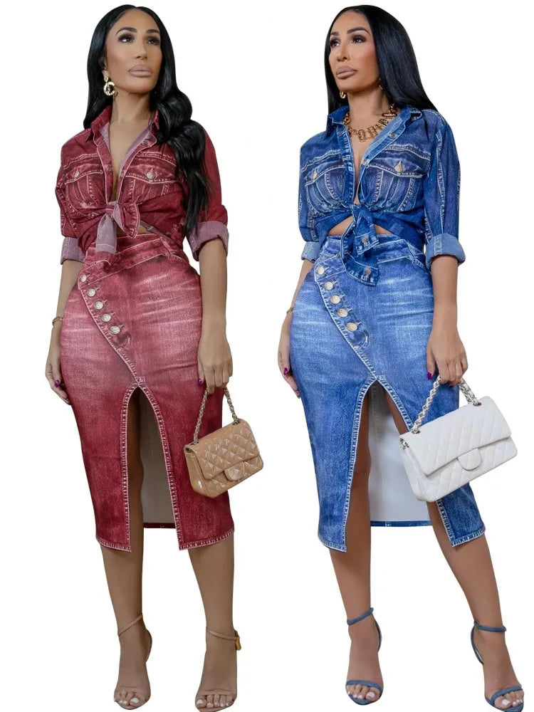 Conjunto Feminino 2 Peças – Blusa de Manga Longa + Saia Midi | Moda Verão/Outono 2026