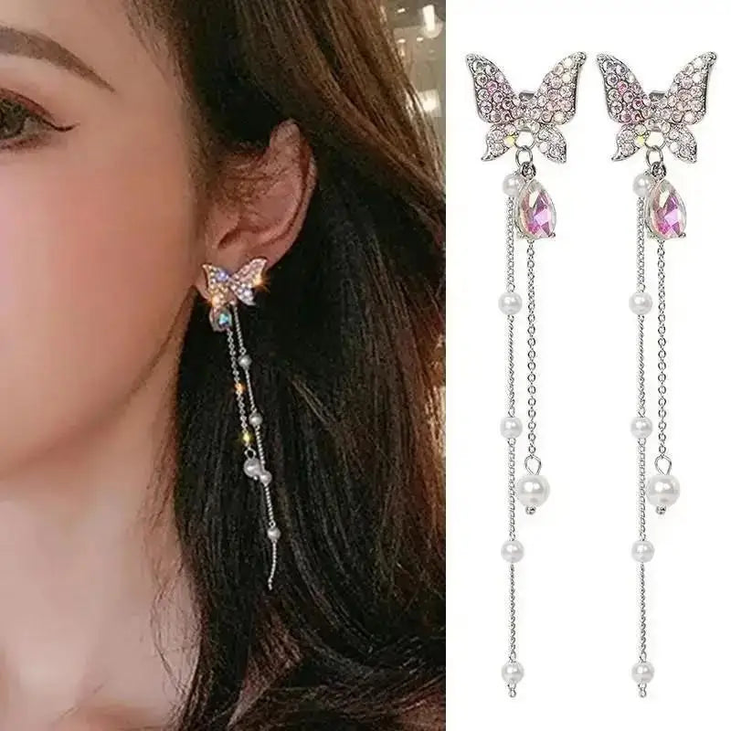 Elegantes brincos femininos com agulha em prata 925, pérolas delicadas e tassel moderno, com detalhes em zircônia. Tendência de moda coreana, perfeitos para complementar looks sofisticados e ocasiões especiais com luxo e brilho.