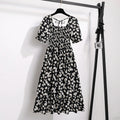 Vestido Feminino Chiffon Primavera Verão – Manga Curta, Cintura Elástica e Saia Plissada