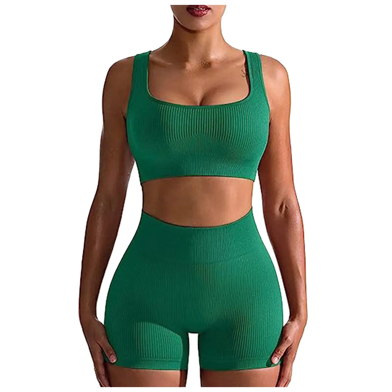 Conjunto Fitness Feminino 2025 – Top Cropped e Shorts de Cintura Alta