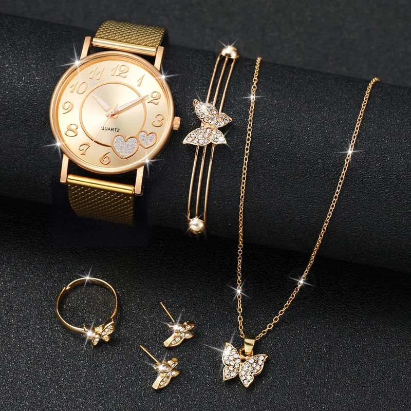Conjunto de Relógios Femininos – Fashion com Coração e Borboleta