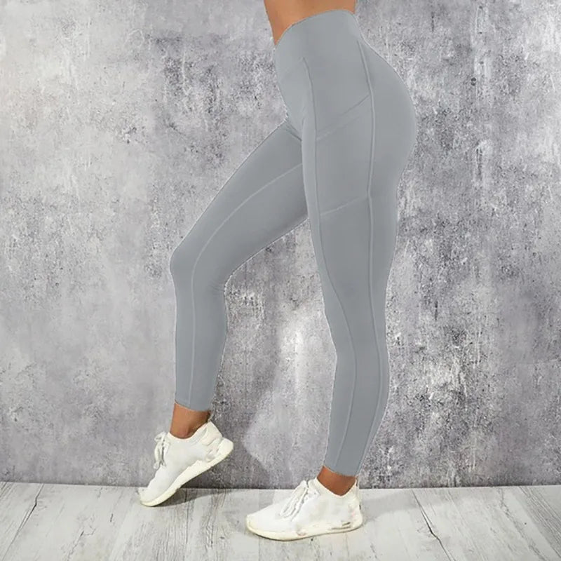 Leggings Fitness Feminina de Cintura Alta com Bolso – Calça Esportiva Modeladora para Yoga, Corrida e Treino