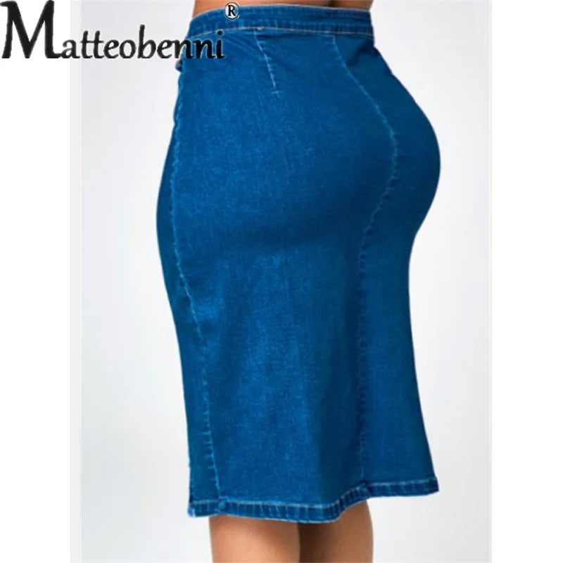Saia Jeans Feminina – Envolvente, Aberta Frontal, Estilo Casual e Elegante