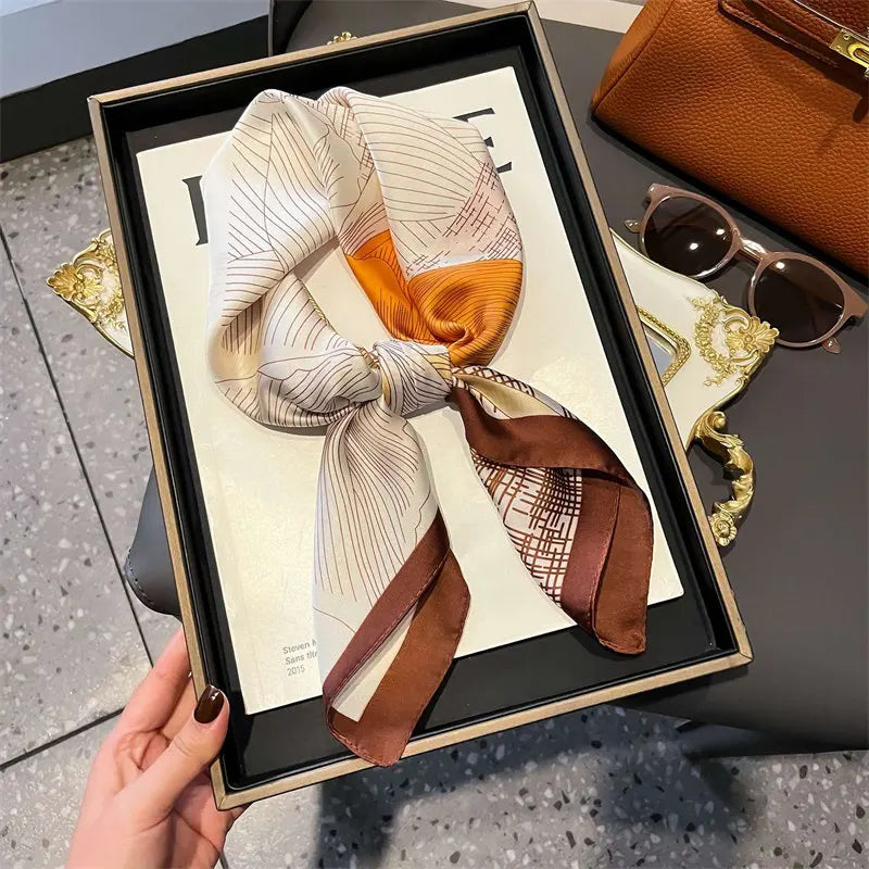Lenço Feminino Quadrado 70cm – Seda Sintética Luxo com Estampa de Gaivota