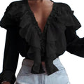 Blusa Feminina 2024 – Gola com Babados Estilo Francês, Manga Longa