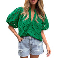 lusa Feminina de Verão com Renda e Bordado Floral – Elegante com Detalhes Vazados