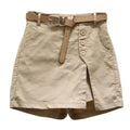 Shorts Feminino Falso Dois Peças – Cintura Alta, Botões Decorativos e Fenda Lateral