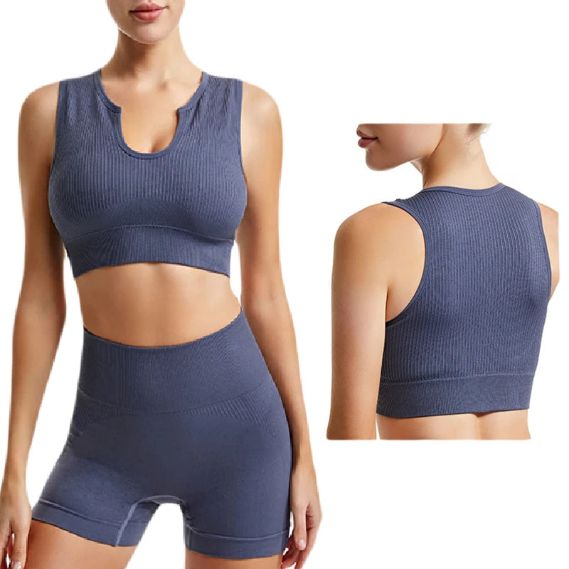 Conjunto Esportivo Feminino 2 Peças – Top Fitness com Shorts Ciclismo, Roupas de Academia, Elásticas e Confortáveis para Yoga e Treinos