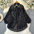 Brilhe em qualquer ocasião com esta blusa feminina elegante de primavera. Confeccionada com bordado de paetês delicado