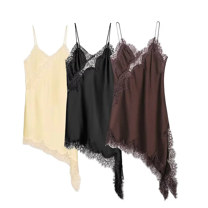 Vestido TRÁF Satin Sexy com Detalhes em Renda – Mulheres