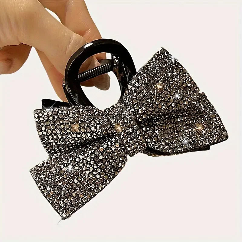 Presilha de Cabelo Feminina Luxo – Laço com Strass, Grande e Brilhante, Shark Clip Elegante