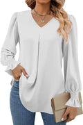 Blusa Feminina de Chiffon – Manga Longa Flare – Decote V – Office Lady Elegante