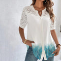 Blusa feminina de renda com mangas curtas, estilo solto e sofisticado. Perfeita para ocasiões casuais, fins de semana ou férias, combinando conforto e elegância em um look moderno.