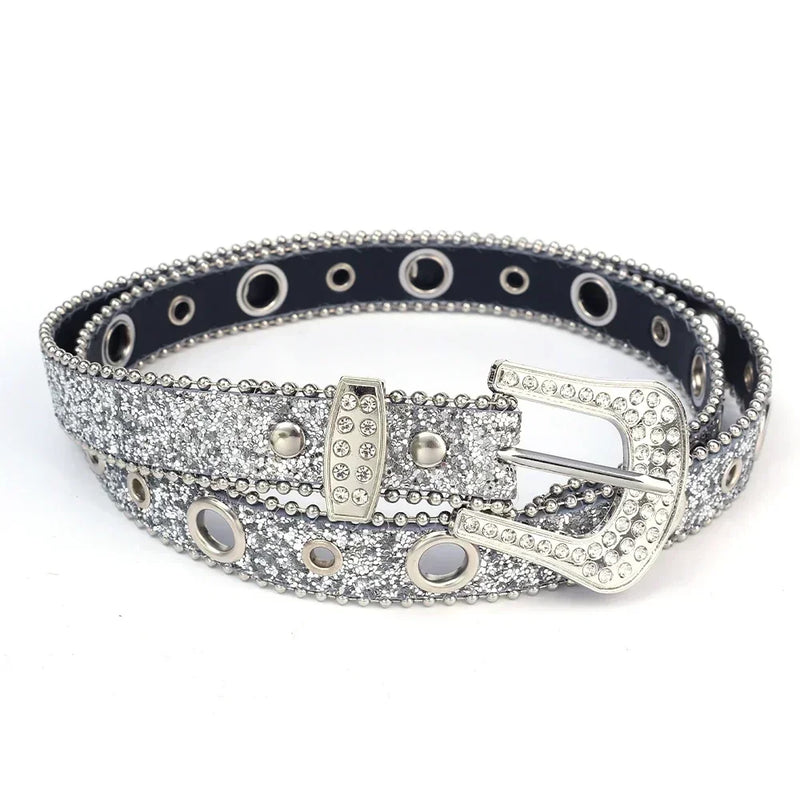 Cinto Feminino Y2K – Estilo Fashion com Strass, Couro PU e Ajustável para Festa