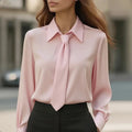 Blusa Feminina Elegante 2025 – Manga Longa com Laço, Moda Escritório