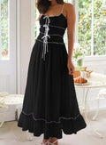 Vestido Feminino 2025 – Verão, Estampa Floral, Halter, Sem Manga, Cintura Alta com Detalhes de Amarração, Saia Plissada, Fashion, Casual, A-Line, Midi.