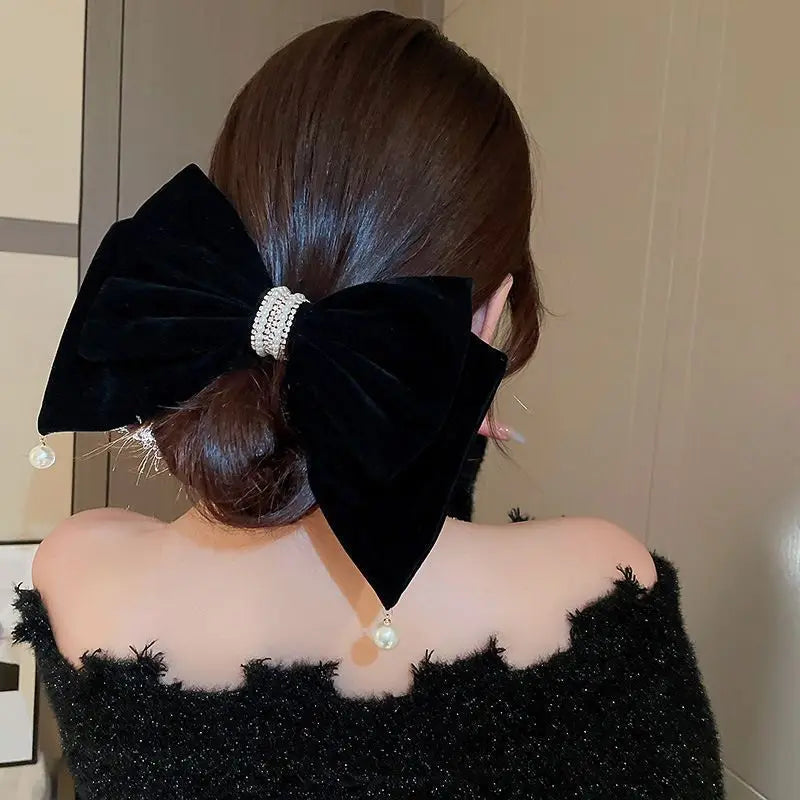 Clipes de Cabelo Femininos com Laço Grande em Veludo – Luxo com Pérolas, Acessórios para Mulheres e Meninas
