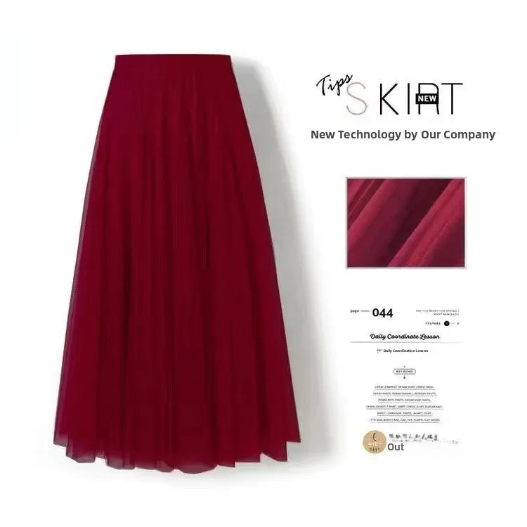 Saia Midi A-Line de Cintura Alta para Mulheres – Saia Rodada em Tule, Casual e Versátil