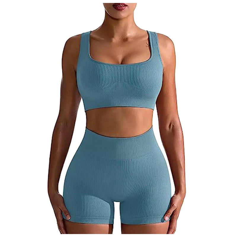 Conjunto Fitness Feminino 2025 – Top Cropped e Shorts de Cintura Alta