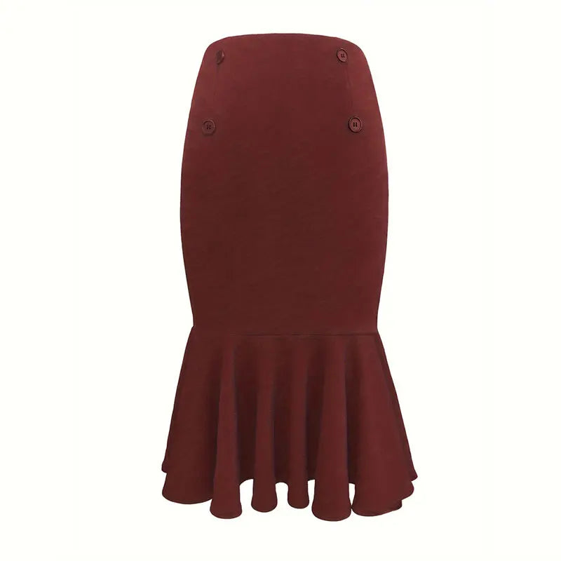Saia Elegante Feminina – Estampa Pied de Poule, Comprimento ao Joelho, Cintura Alta