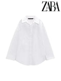 Blusa Feminina de Verão com Bordado Vazado e Gola Lapela – Manga Longa, Botões Frontais
