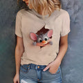 Camiseta Feminina de Verão – Estilo Fofo com Estampa de Ratinho, Manga Curta, Casual e Fashion
