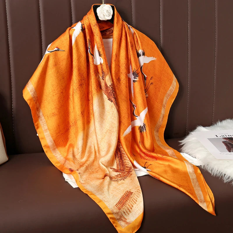 Lenço Grande de Seda 110cm – Echarpe Feminina Estampada, Hijab, Bandana, Foulard e Acessório de Praia