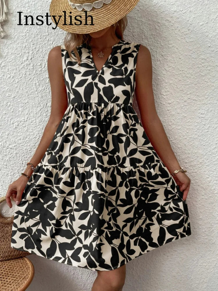Vestido Feminino Boho Estampado – Mini, Elegante e Casual, Verão 2026