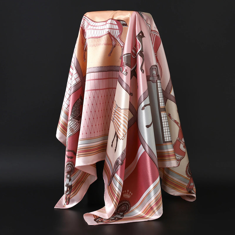 Lenço Feminino Luxo Seda Twill 90x90cm – Estampa Cinto Fashion, Lenço Quadrado, Bandana/Foulard/Echarpe