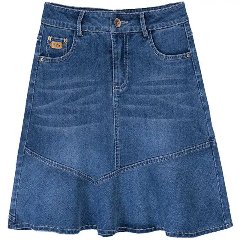Saia A-Line Jeans Feminina – Cintura Alta, Estilo Escritório e Casual