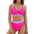 Conjunto de biquíni feminino 2 peças com top acolchoado e sem aro, ideal para conforto e suporte leve. Calcinha de cintura alta com efeito modelador de abdômen para um visual elegante e seguro.