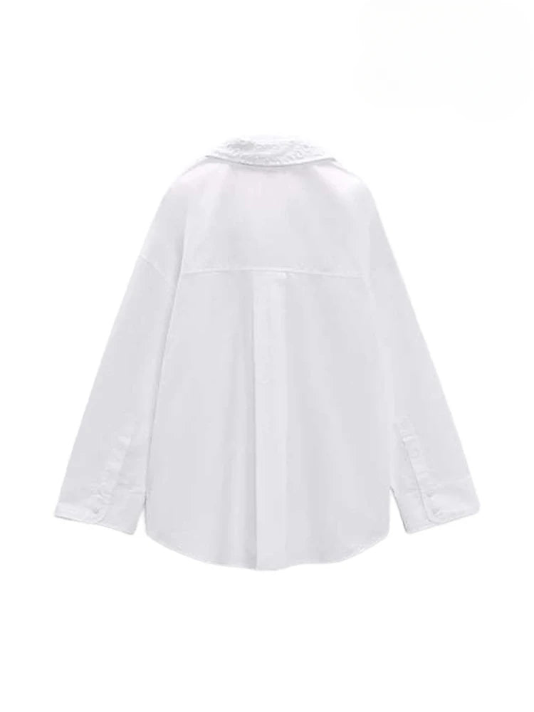 Blusa Feminina de Verão com Bordado Vazado e Gola Lapela – Manga Longa, Botões Frontais
