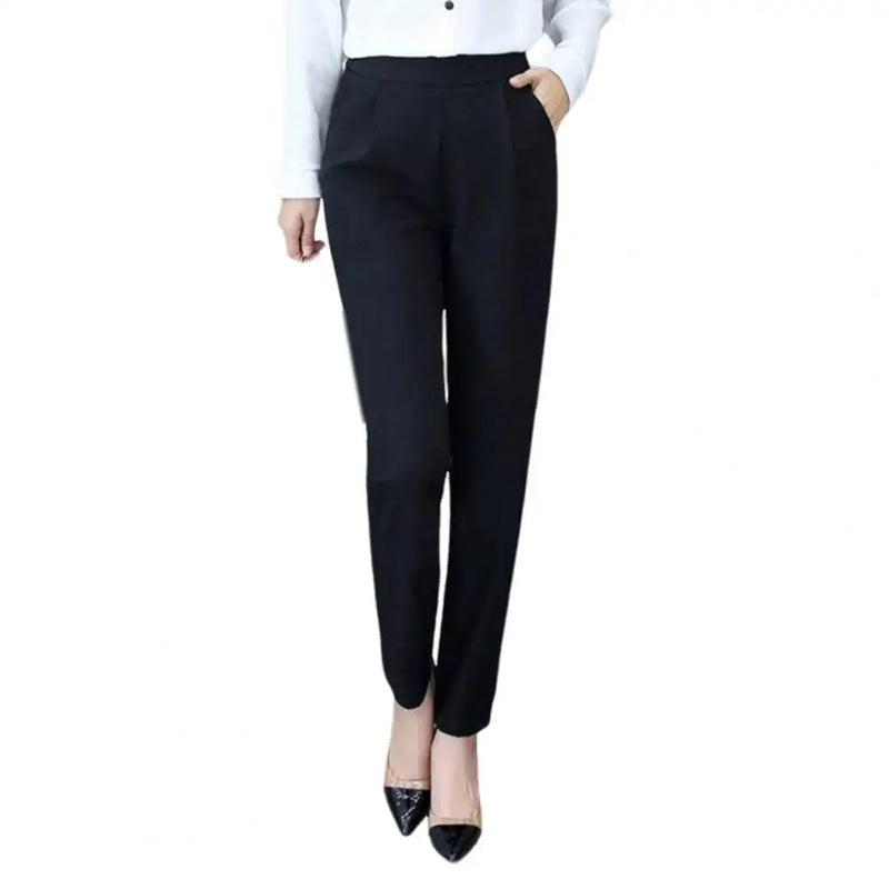 Calça Lápis Feminina Casual – Cintura Alta, 9/10 Comprimento, Cor Lisa