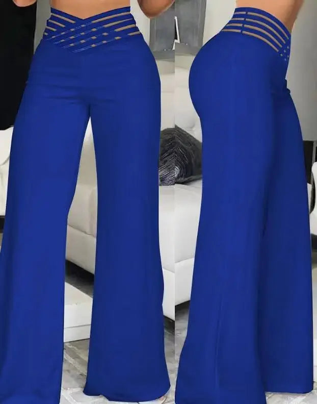 Calça Feminina Elegante Primavera/Outono – Cintura Alta, Pernas Largas, Solta e Longa, Casual e Office, Cor Sólida