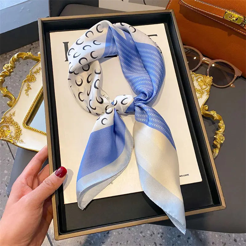 Lenço Feminino Quadrado 70cm – Seda Sintética Luxo com Estampa de Gaivota
