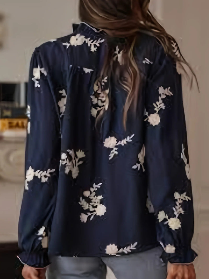 Blusa Feminina de Outono com Bordado – Manga Longa e Gola Lapela