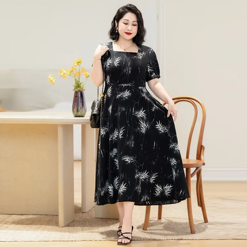 Vestido Plus Size Feminino de Verão – Estilo A-linha com Chiffon