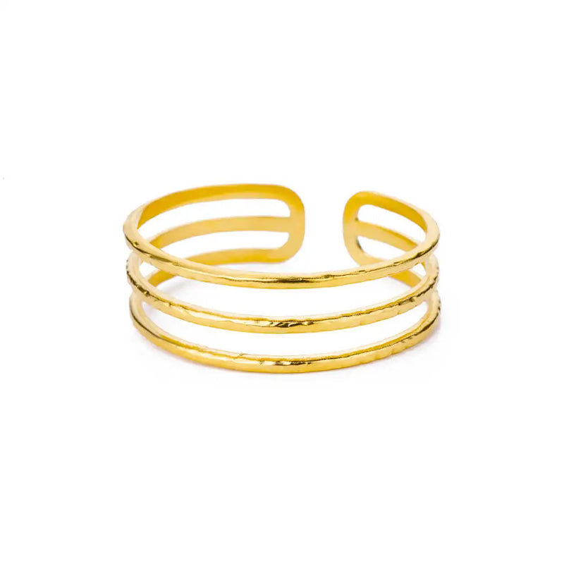 Bracelete Feminino Clássico com Padrão Relevo – Pulseira Cuff em Aço Inoxidável Dourado, Presente Elegante