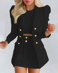 Eleve seu estilo no trabalho ou em eventos casuais com este conjunto feminino elegante de primavera 2026 composto por blazer de manga longa