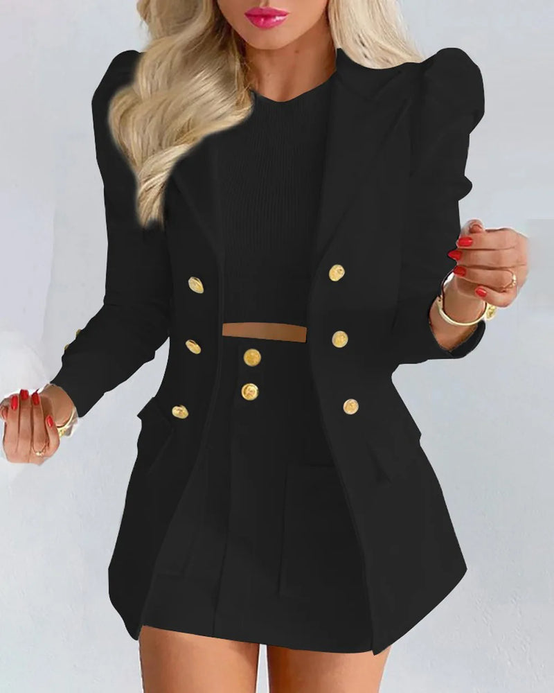 Eleve seu estilo no trabalho ou em eventos casuais com este conjunto feminino elegante de primavera 2026 composto por blazer de manga longa