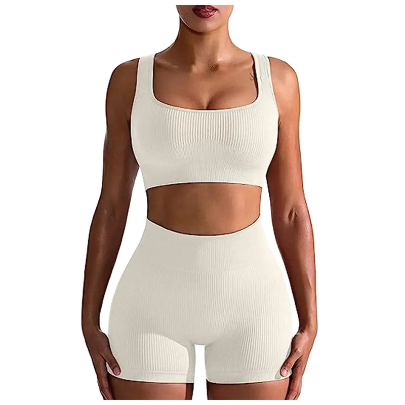 Conjunto Fitness Feminino 2025 – Top Cropped e Shorts de Cintura Alta