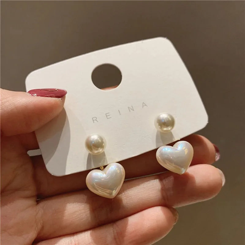 Brincos Stud Imitation Pearl – Coração e Redondo, Elegante