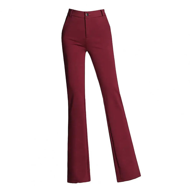 Calça Feminina Flare – Cintura Alta, Cores Sólidas, Elástica, Formal, Longa, Estilo Office Lady
