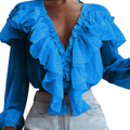 Blusa Feminina 2024 – Gola com Babados Estilo Francês, Manga Longa