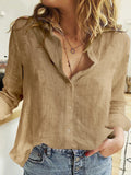 Blusa Feminina de Algodão e Linho – Manga Longa Casual e Elegante Blusa feminina leve e confortável, feita em algodão e linho, com mangas longas, gola com botão e corte solto.